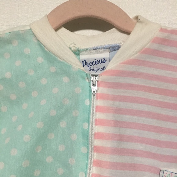 Vtg Precious Originals body suit romper polkadot zips pink blue green white 3T - Picture 7 of 14